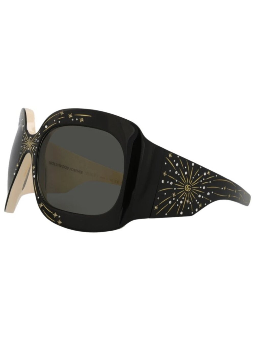New Gucci Women's Sunglasses Shield Wrap Acetate Frame Black Black Grey